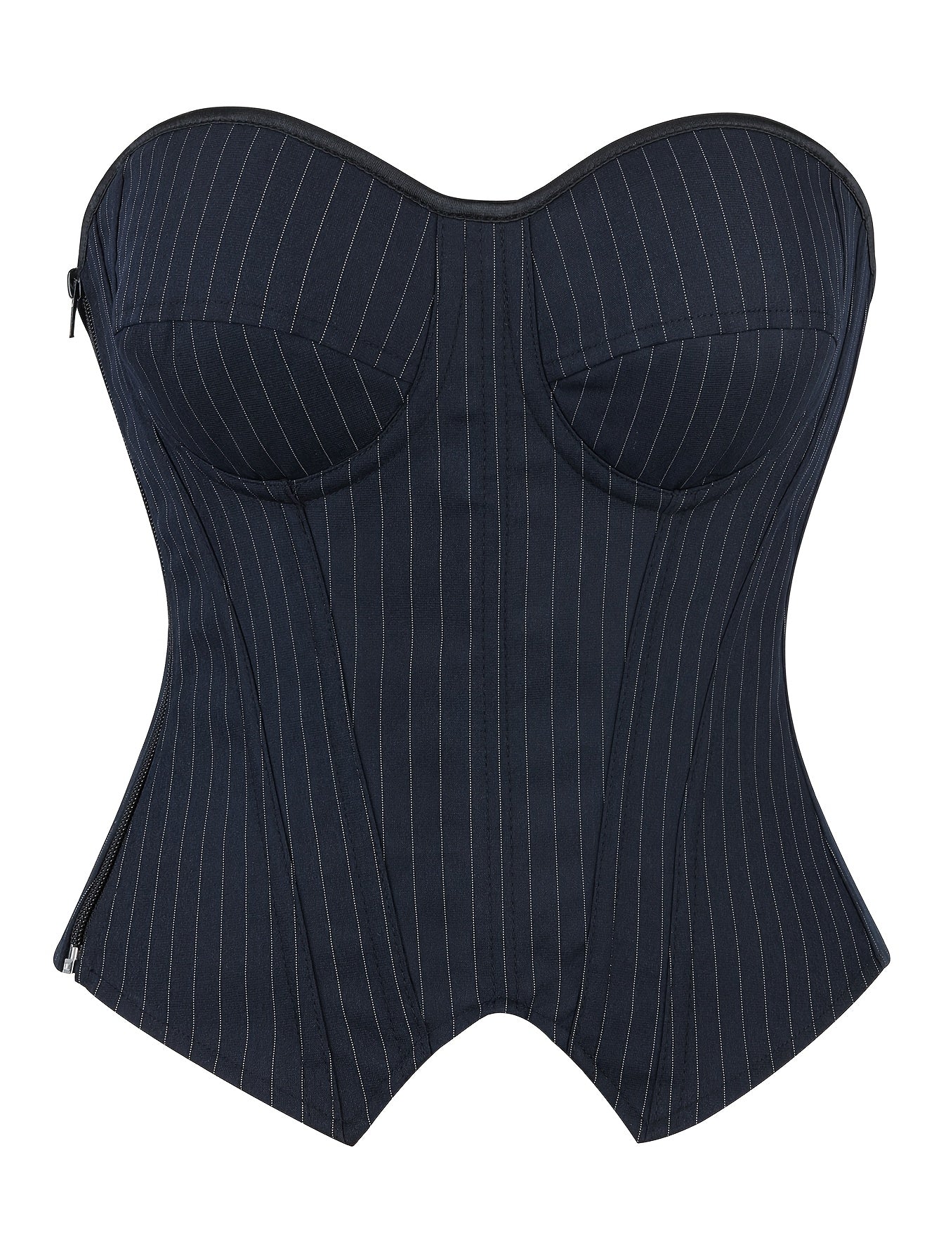 PRETASIE Elegant Striped Corset Top Strapless Bustier with Built-in Bra Cups Shapewear Polyester and Elastane Hand Washable