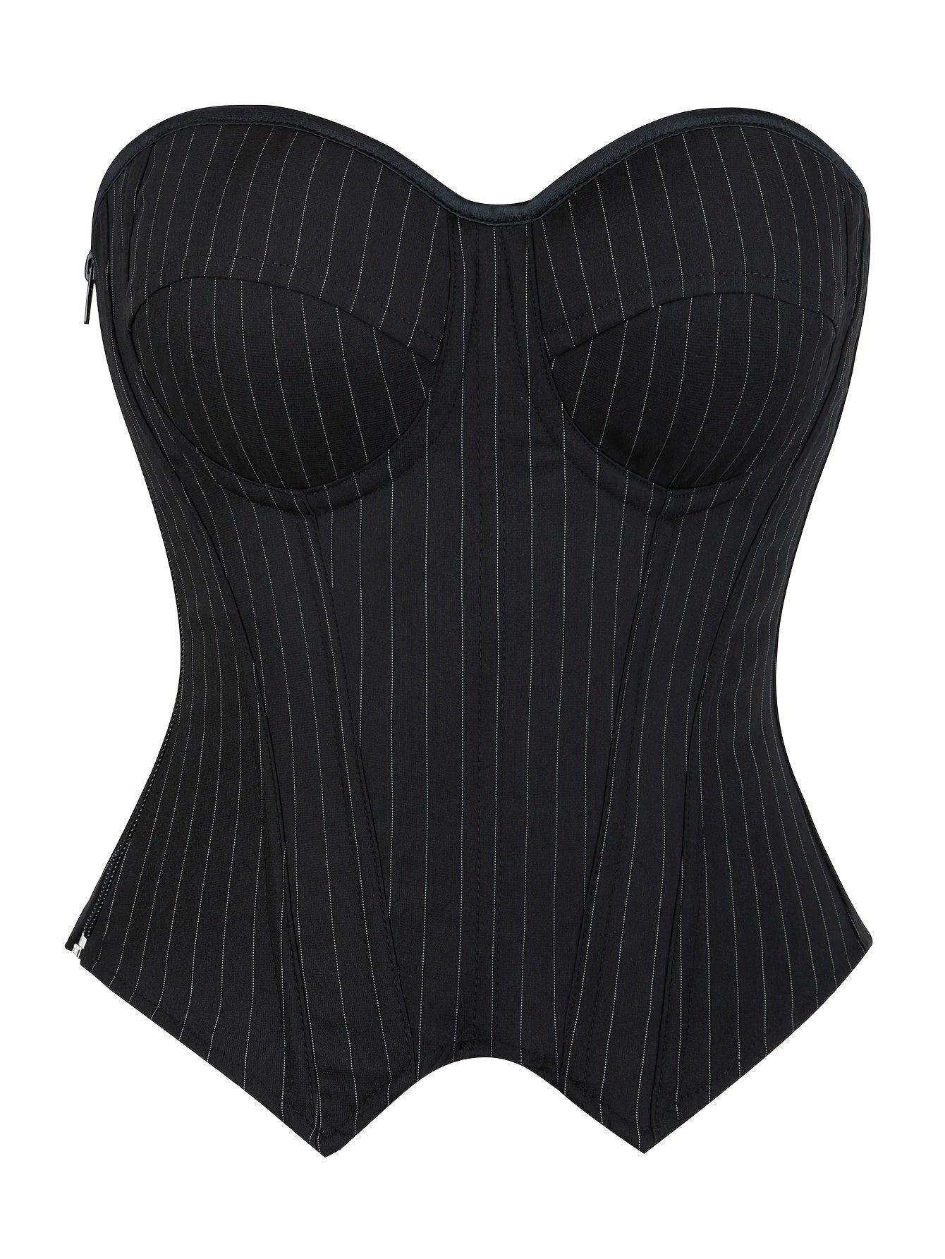 PRETASIE Elegant Striped Corset Top Strapless Bustier with Built-in Bra Cups Shapewear Polyester and Elastane Hand Washable