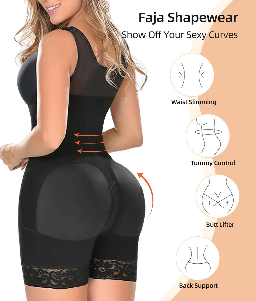 PRETASIE Fajas Colombianas Shapewear for Women Tummy Control Post Surgery Full Body Shaper Butt Lifter with Zipper Crotch
