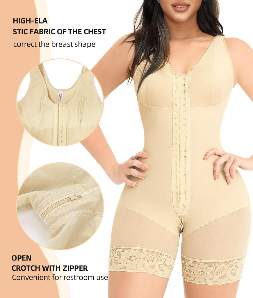 PRETASIE Fajas Colombianas Shapewear for Women Tummy Control Post Surgery Full Body Shaper Butt Lifter with Zipper Crotch