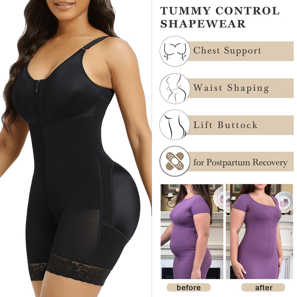 PRETASIE Fajas Colombianas Postpartum Shapewear for Women Tummy Control Butt Lifter Body Shaper with Zipper Crotch