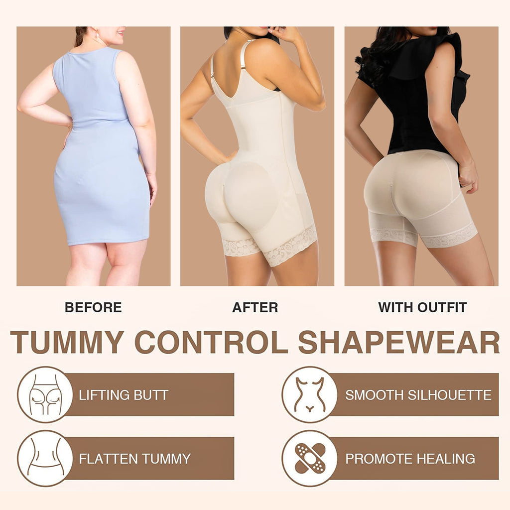 PRETASIE Fajas Colombianas Shapewear for Women Tummy Control Post Surgery Compression Garment with Zipper Crotch