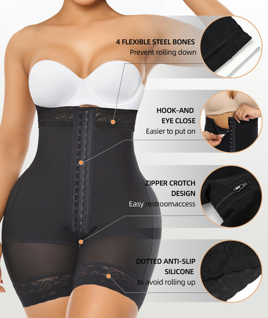 PRETASIE Tummy Control Shapewear for Women Fajas Colombianas Body Shaper Shorts with Zipper Crotch